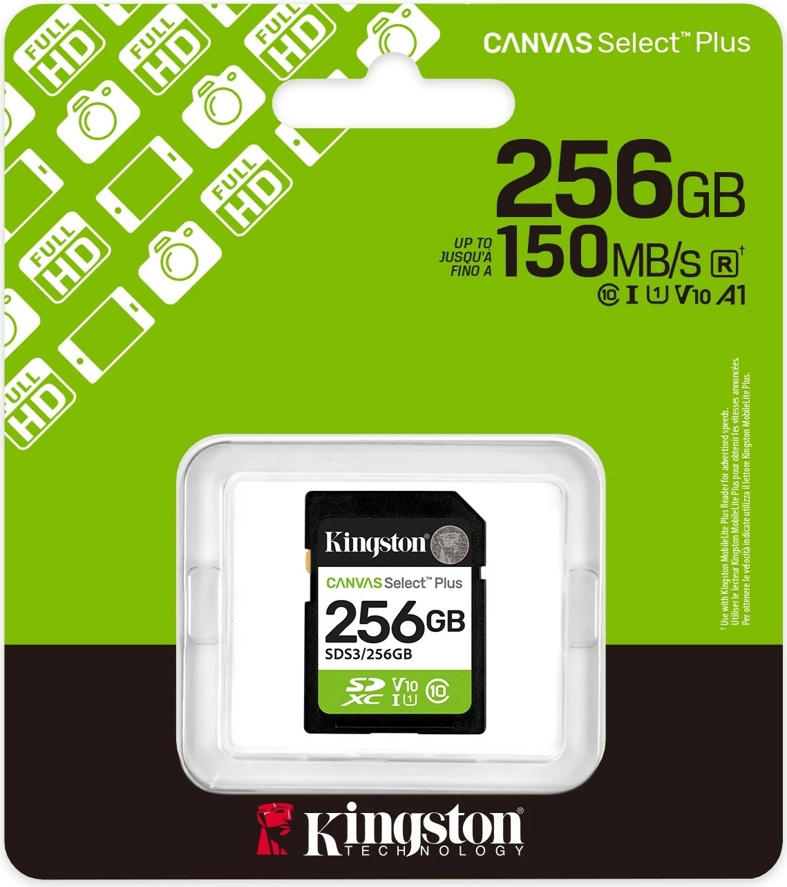 SD kartica Canvas Select Plus Gen3 Kingston, 256 GB, SDXC, 150 MB/s