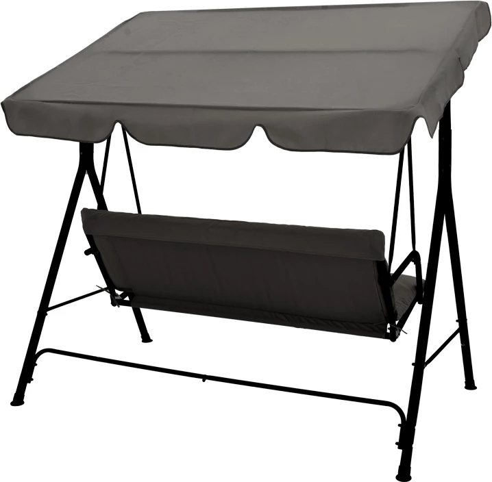 Vrtna ležalna gugalnica, črna kovina, siva tkanina, 170x110x153 cm