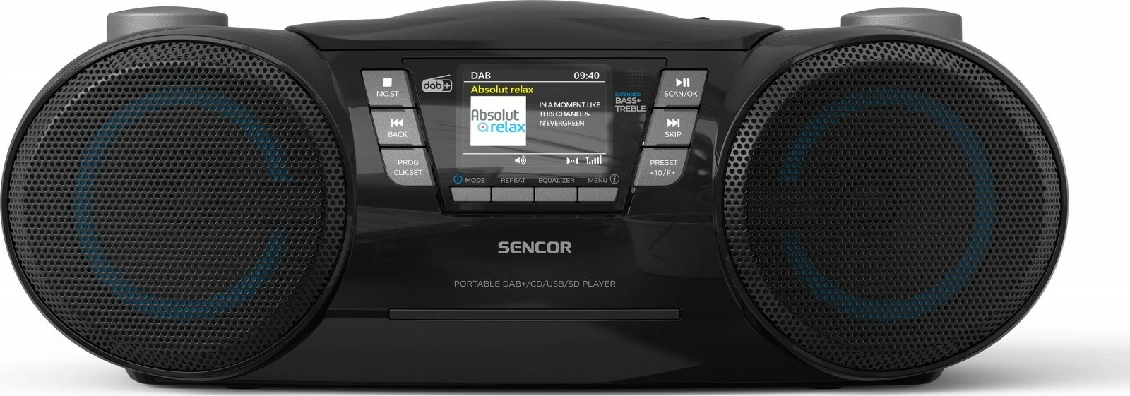 Prenosni boombox radio CD, Sencor SPT 6510DB, DAB+, Bluetooth 5.3, 16 W, LCD zaslon 2,4", črn