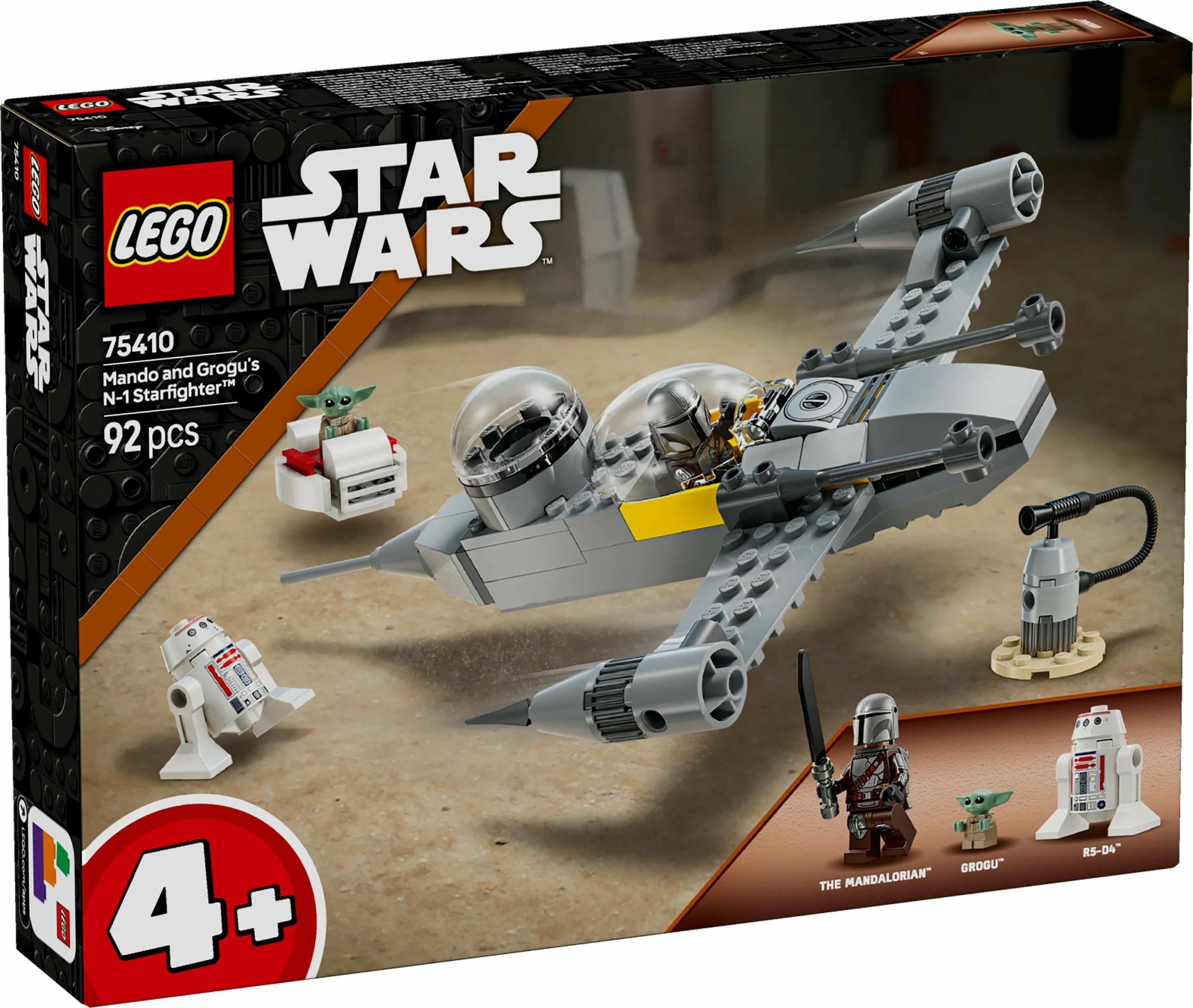 Set za sestavljanje LEGO Star Wars 75410 Mando in Grogu N-1 Starfighter, 92 kosi, večbarven