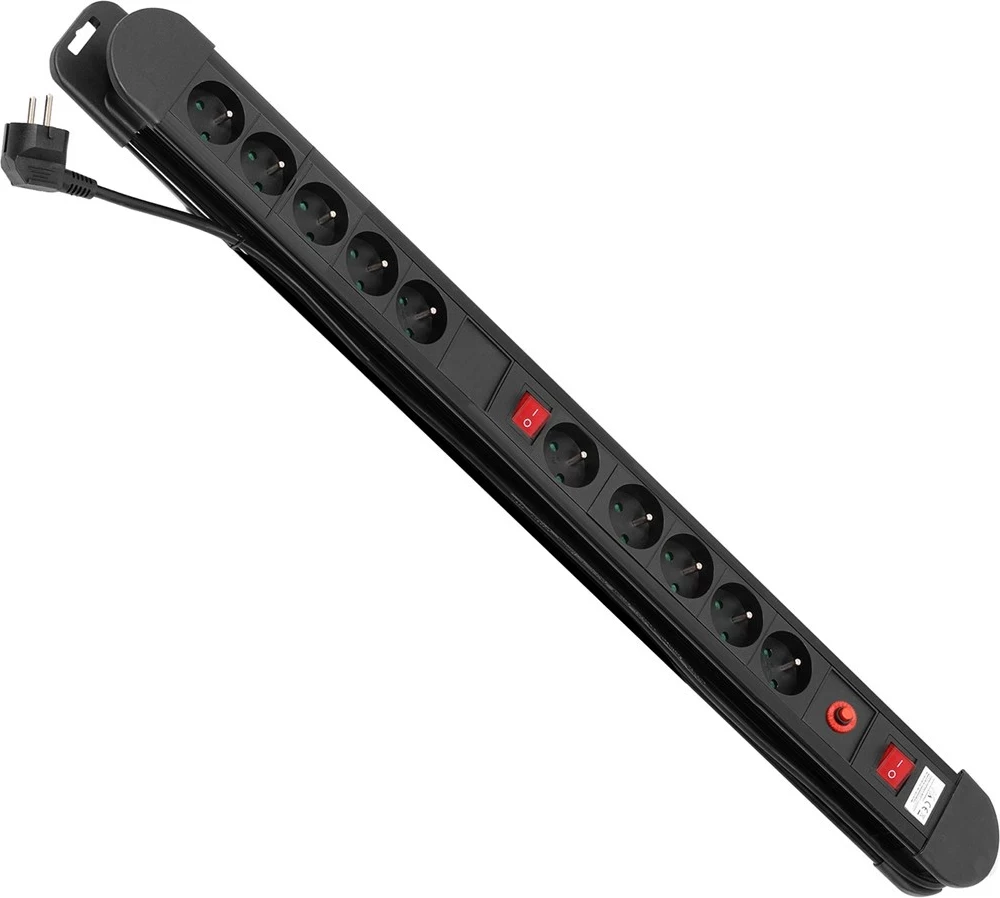 Razdelilec z 10 vtiči Maclean MCE10, 2 stikalI, zaščita in indikator preobremenitve, 3680 W, črn