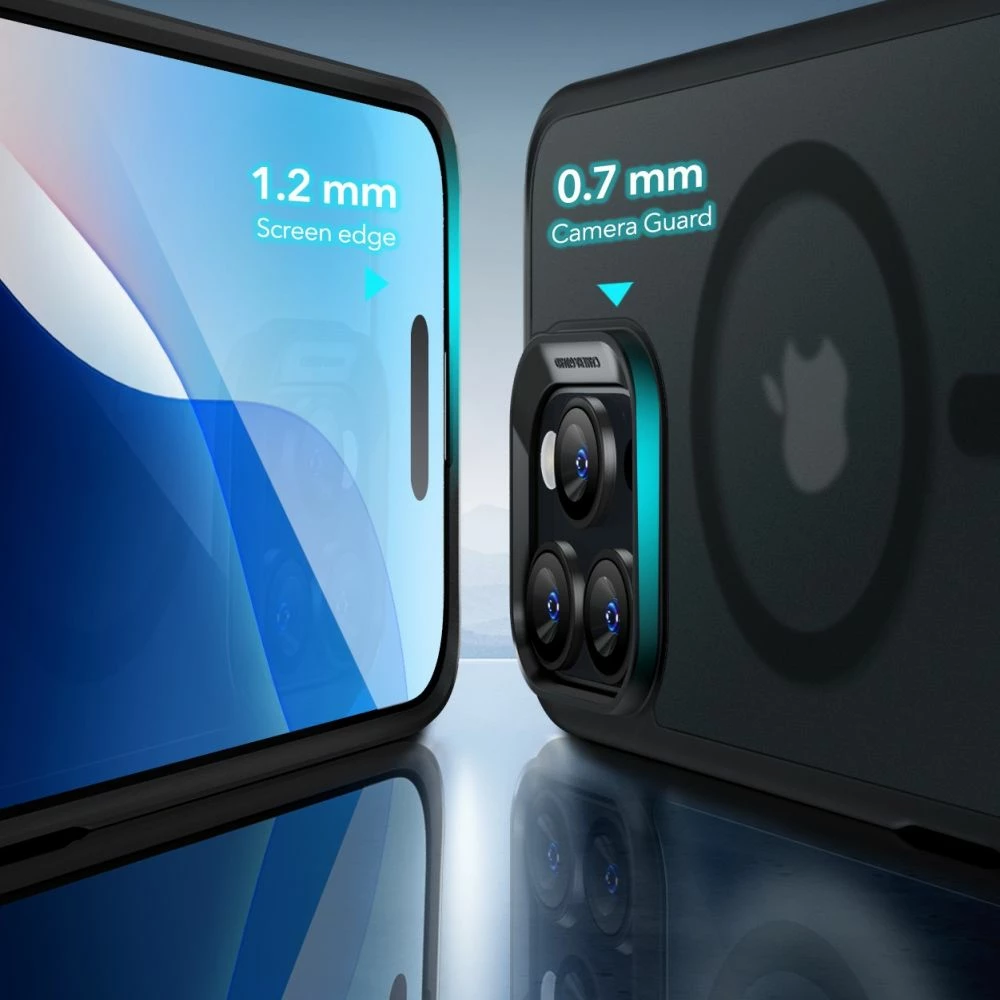 Zaščitni ovoj z MagSafe magnetno obročem ESR Classic Hybrid HaloLock za iPhone 16 Pro Max, polprosojen s črnim okvirjem, komplet