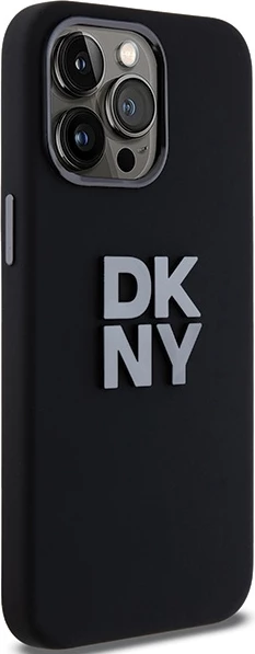 Ovitek iz tekočega silikona z metalnim logotipom DKNY za iPhone 15 Pro Max, črn