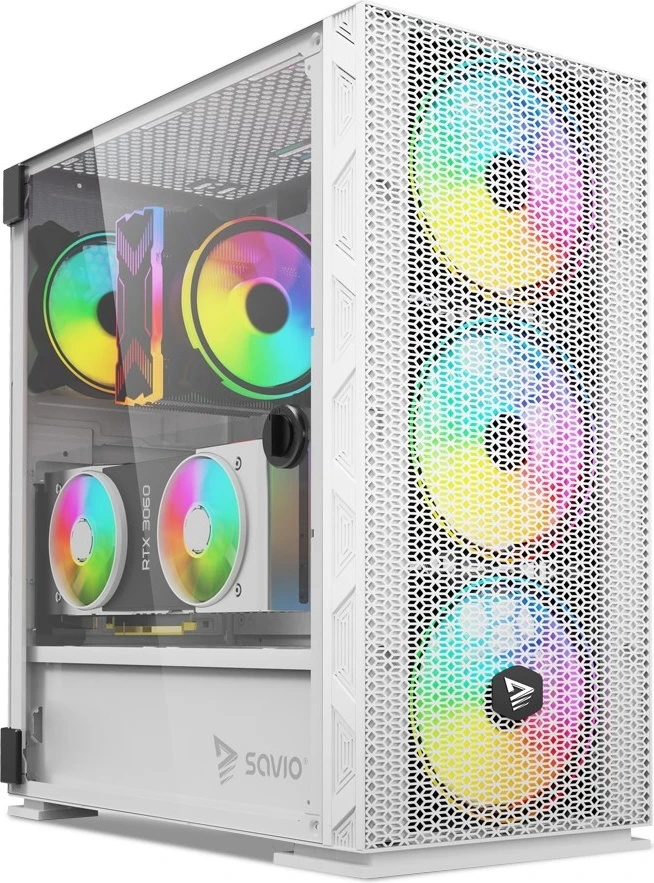 Ohišje za računalnik SAVIO Raptor White X1 ARGB Glass/Mesh, belo