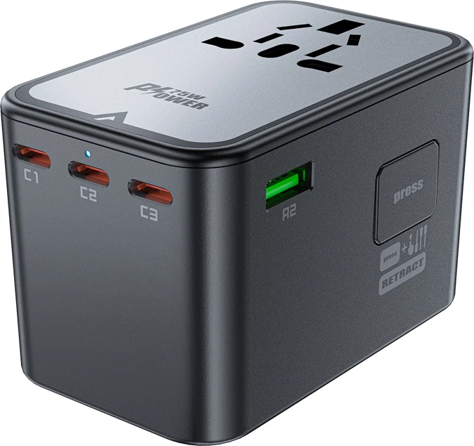 Potovalni polnilec Acefast Z1 GaN, 75 W, 3x USB-C, 2x USB-A, črn