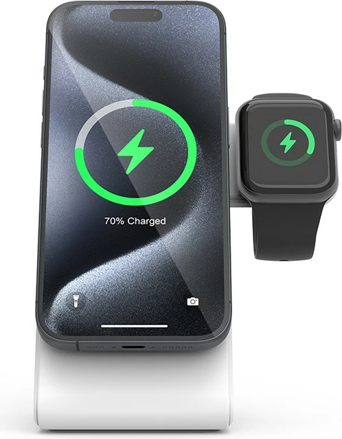 Brezžični polnilec 3-v-1 MagSafe CRONG za iPhone, Apple Watch, AirPods, bel