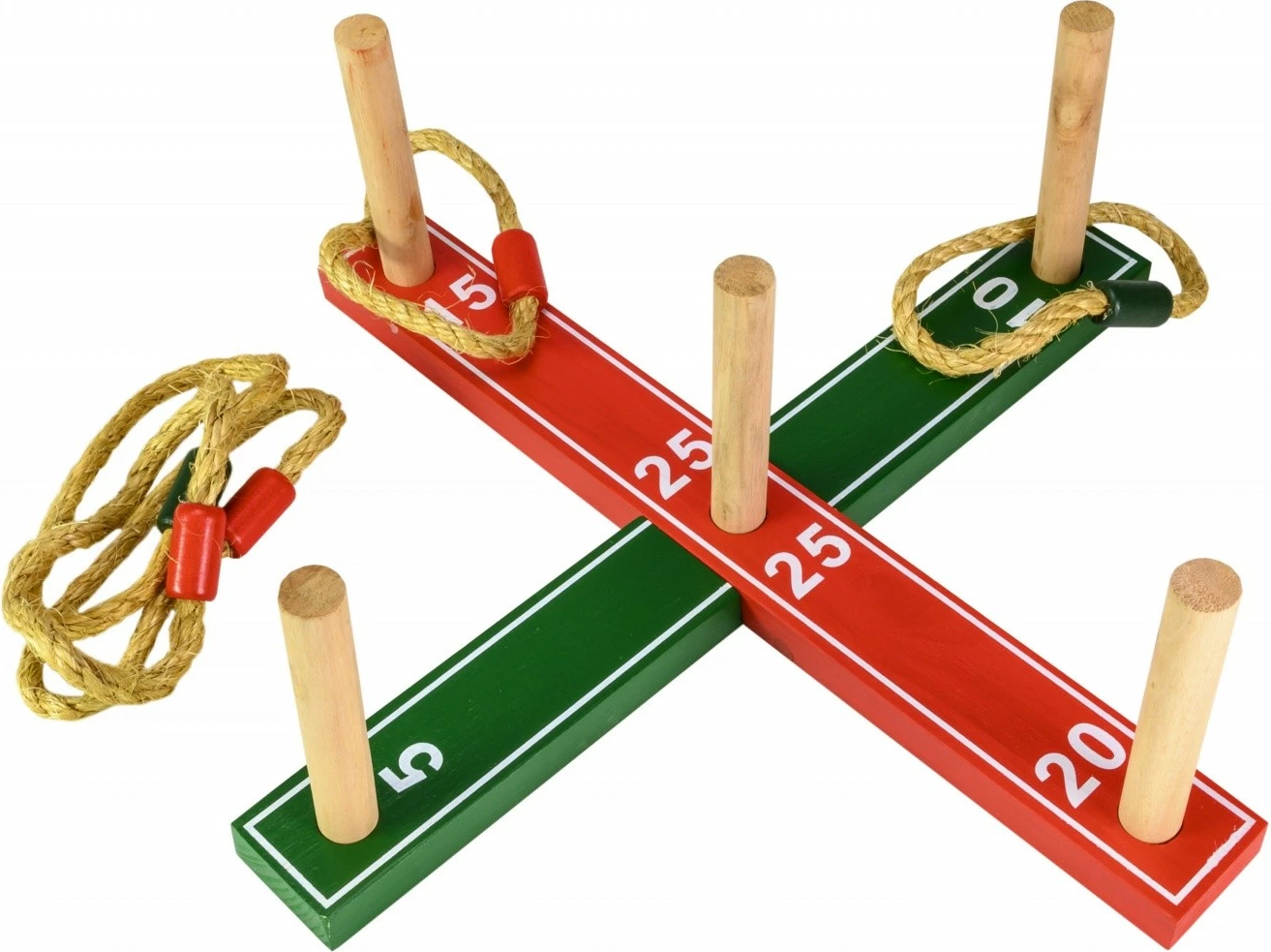 Igra Ring Toss za zunaj, z lesenim podstavkom in 5 obroči iz vrvi, Tactic 63275