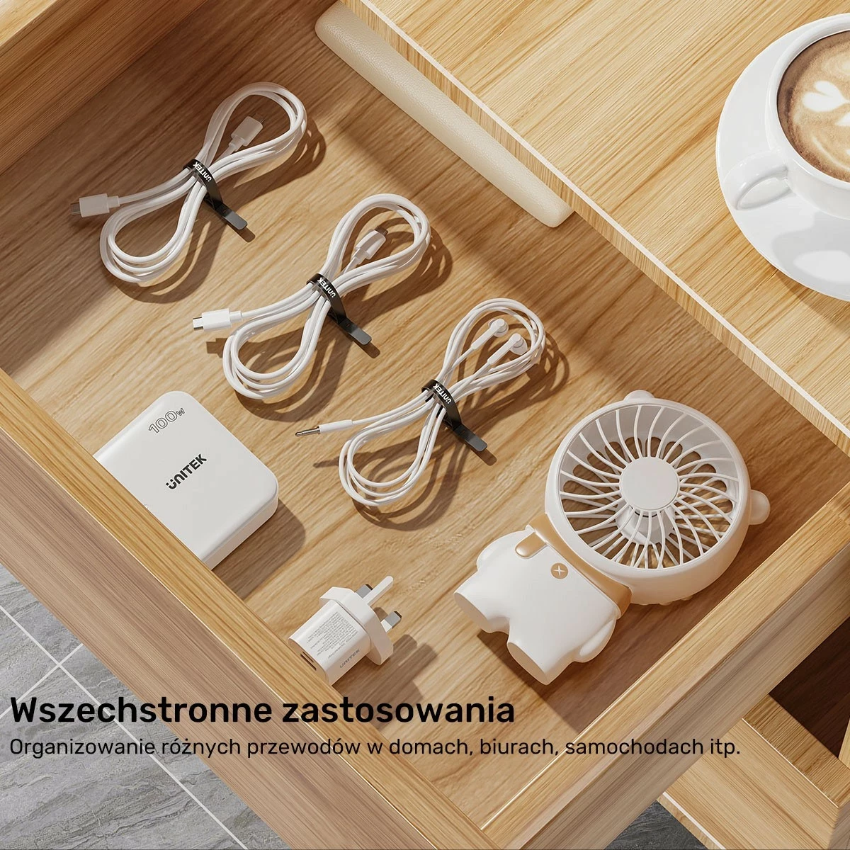 Silikonski trakovi za kable Unitek, 5 kosov, črno/sivi