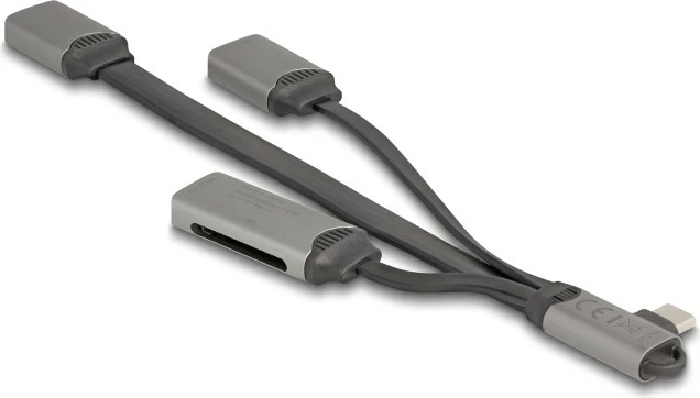 USB razdelilnik z 2 USB portoma, bralnik SD in Micro SD, USB Type-C, siv, DeLOCK