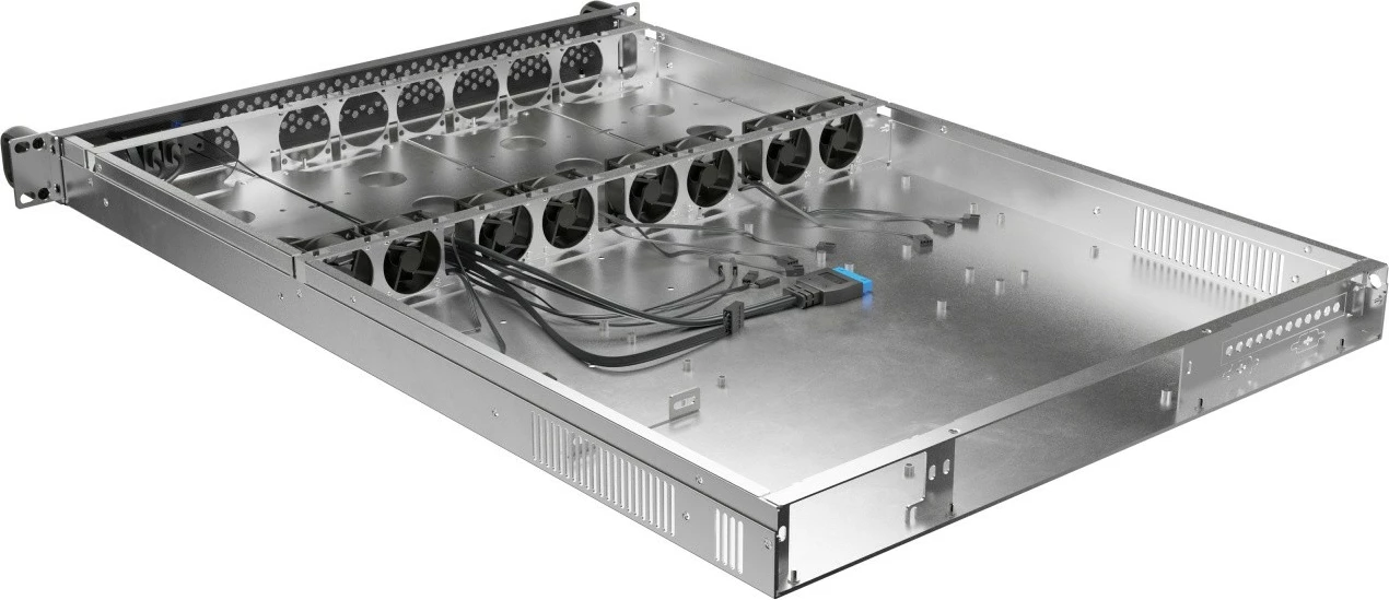 Računalniško ohišje za strežnik 19" RACK 1U, za E-ATX/ATX/mATX/ITX, 8×40 mm PWM, do 6 diskov, napajalnik FLEX do 330 mm, črno, Lanberg SC01-6501-12B