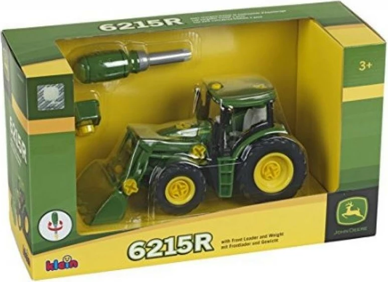 Igrača traktor John Deere 6215R Klein za otroke, zelen/rumen/črn