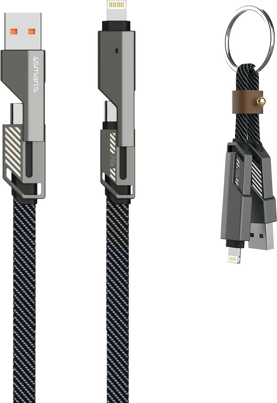 Kabel USB-C 4smarts ComboCord Flat 240W 1,5 m s prstanom za ključe, črn