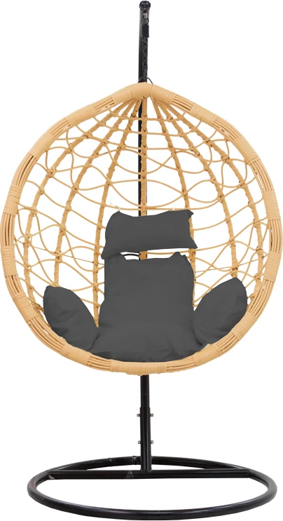 Kovinski viseči stol, naravno črn, blazina črna, 109x119x195 cm Hudson