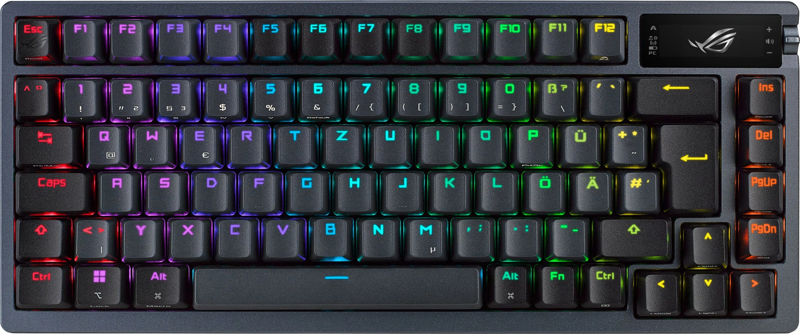 Meka­nična tipkovnica, ASUS ROG Azoth, 75%, RGB, OLED, žična in brezžična, QWERTY, črna