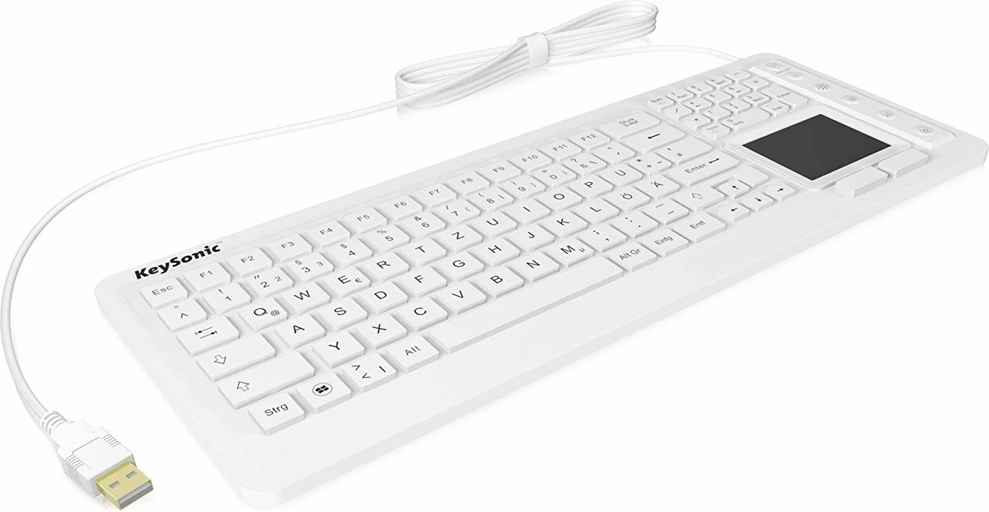 Polna velikost, QWERTZ tipkovnica z vgrajenim touchpadom KeySonic KSK-6231INEL, USB, bela