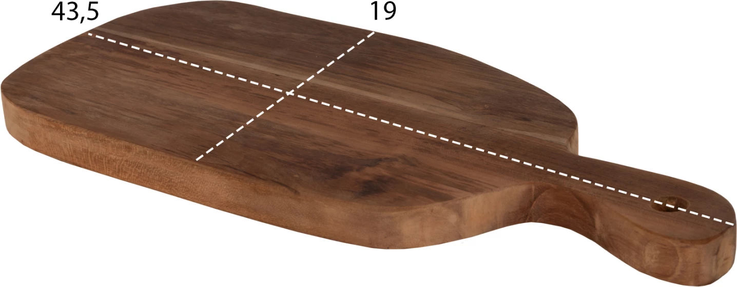 Deska za rezanje v normalni obliki FH4290 iz tikovine v naravni barvi - luknja za obešanje in ročaj 19x43,5x2Hcm