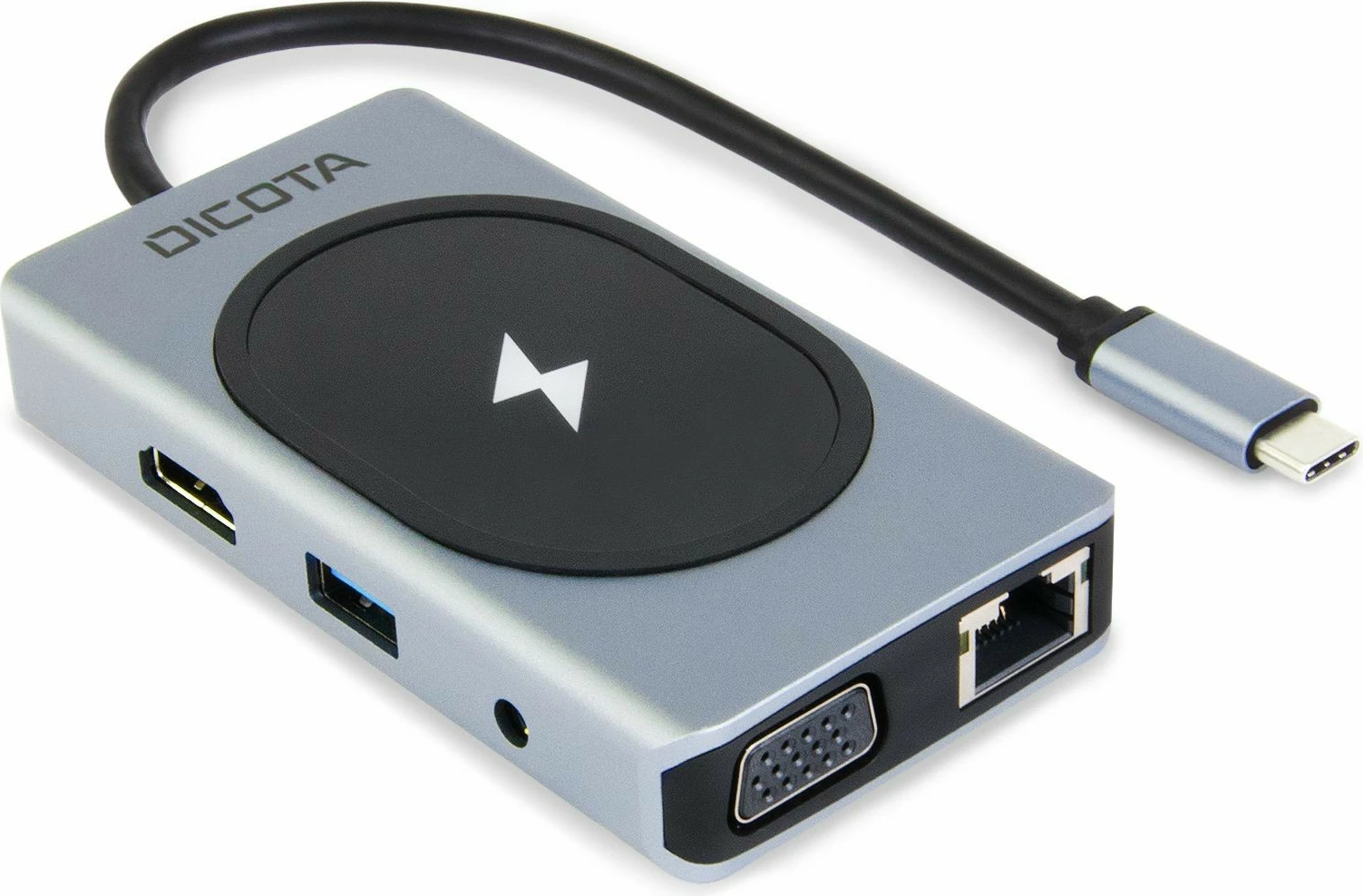 Docking postaja DICOTA D32059, USB-C, HDMI, RJ-45, USB 4 Type-A, VGA, SD/MicroSD, 100W, črno/srebrna