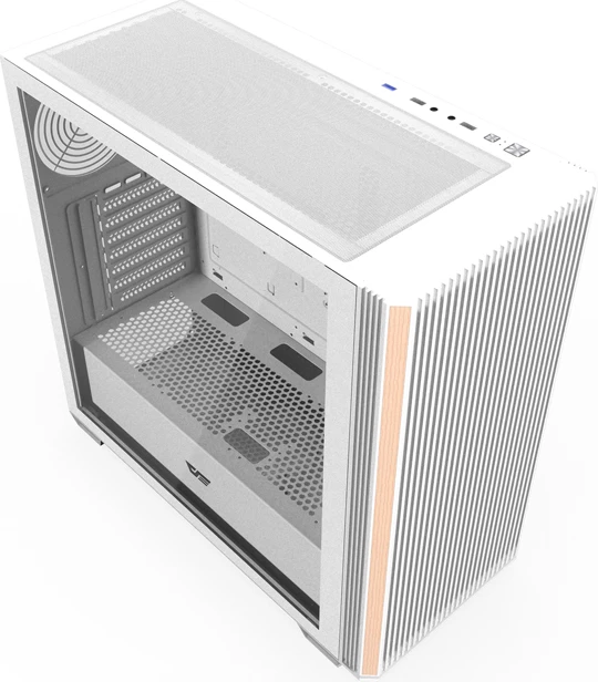 Računalniško ohišje, ATX midi tower za matično ploščo ATX/M-ATX/ITX, Darkflash DS900WS, kaljeno steklo, brez ventilatorjev, do 12×120 mm, 2×HDD + 2×SSD, belo