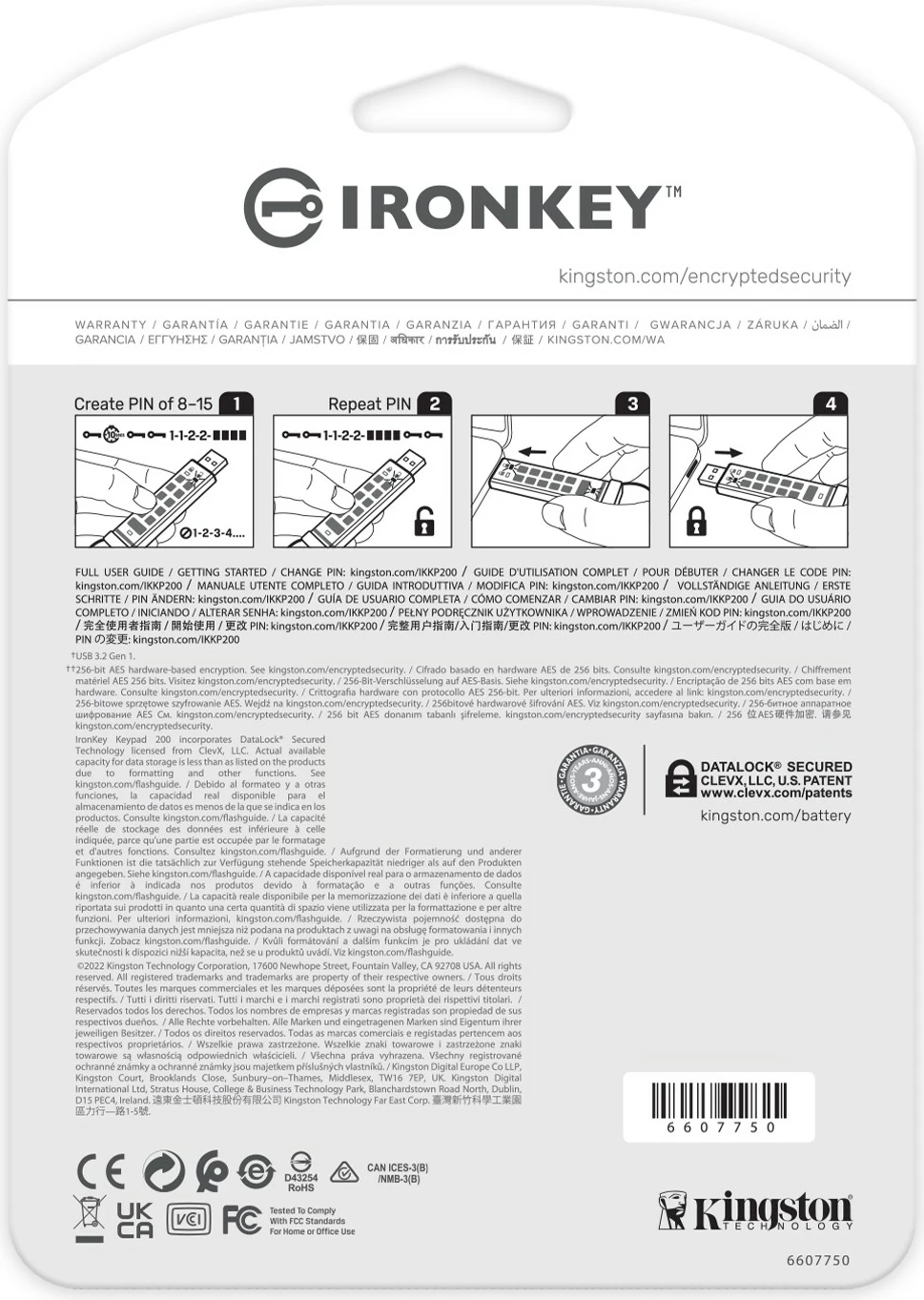 Varnostni USB Kingston IronKey Keypad 200 32GB, USB 3.2, moder