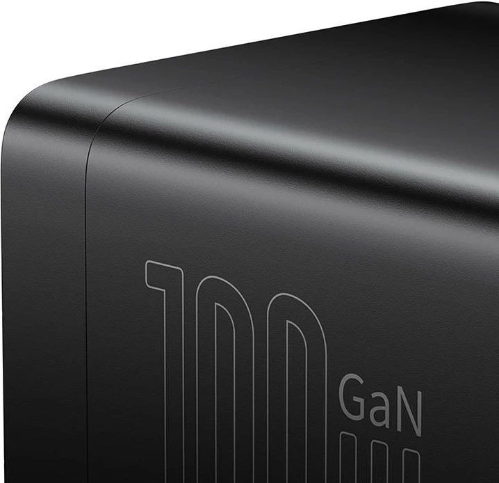 Polnilnik Baseus GaN3 Pro, 100 W, 2x USB-C + 2x USB-A, AC vtič, črn