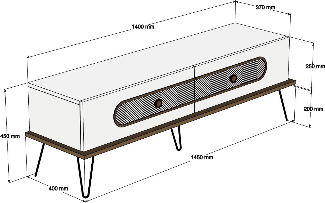 TV stojalo FH9511.03 melamin v barvi oreha kovinske noge 145x40x45Hcm