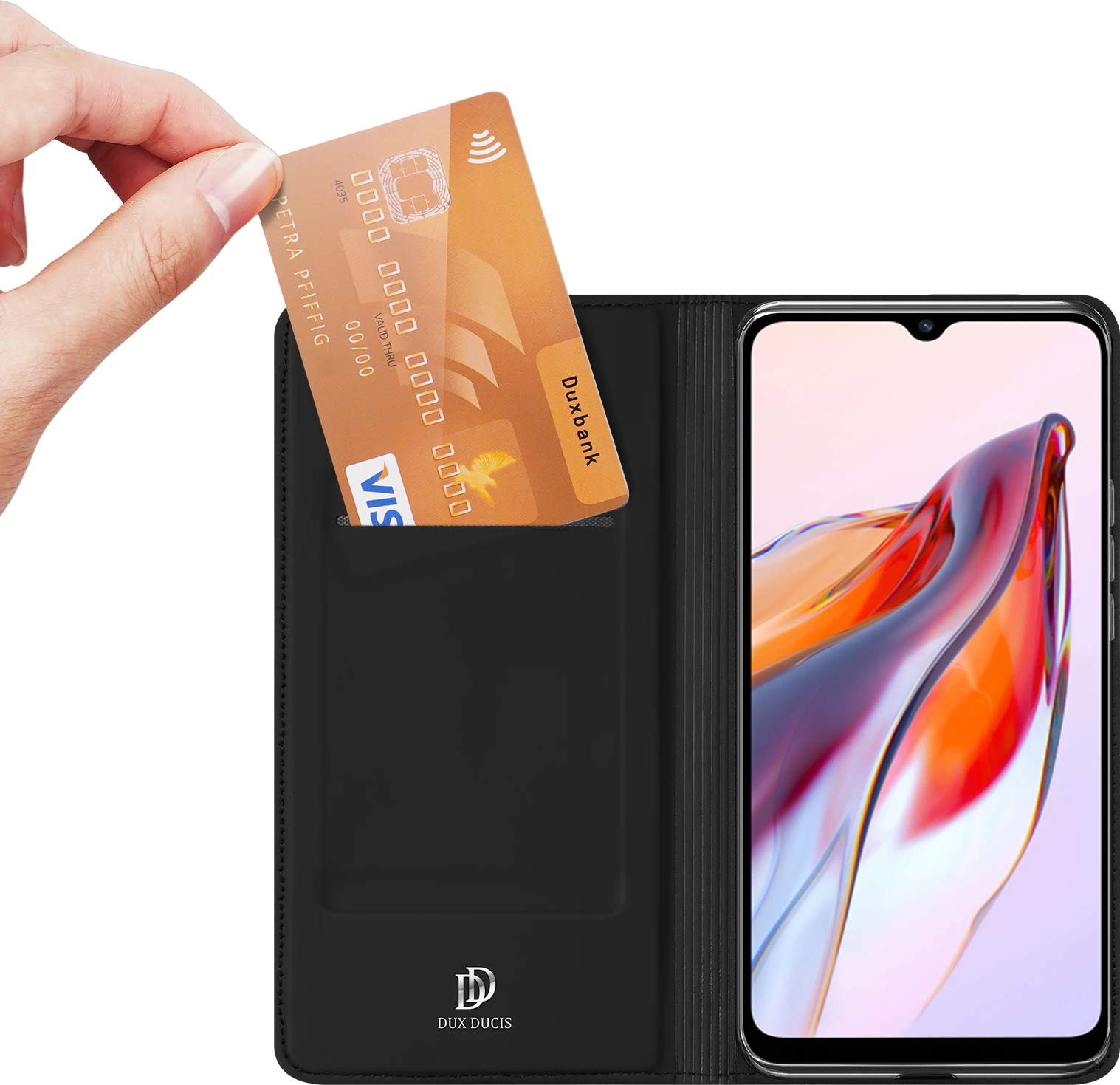 Zaščitni ovitek Dux Ducis Skin Pro za Xiaomi Redmi 11A / Poco C55 / Redmi 12C, z vložkom za kartice, stojalom, črn