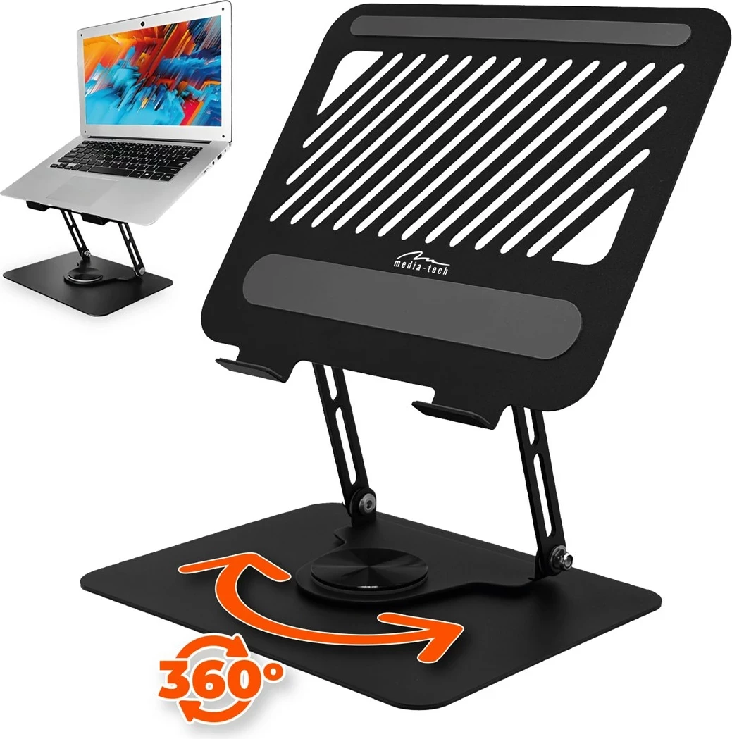 Nastavljivo vrtljivo ergonomsko stojalo za prenosnik, Media Tech MT2662, 10–17" črno