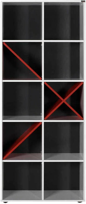 Raft za knjige, Hanah Home KTP-910-BK-1, bel in rdeč, 75x188x30 cm