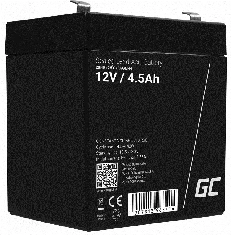 Baterija za UPS 12V 4,5 Ah, črna - Green Cell AGM44 (VRLA)
