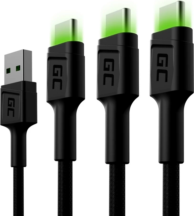 USB kabel USB A na USB C, 2 m, paketno 3 kos, črn — Green Cell KABGCSET03