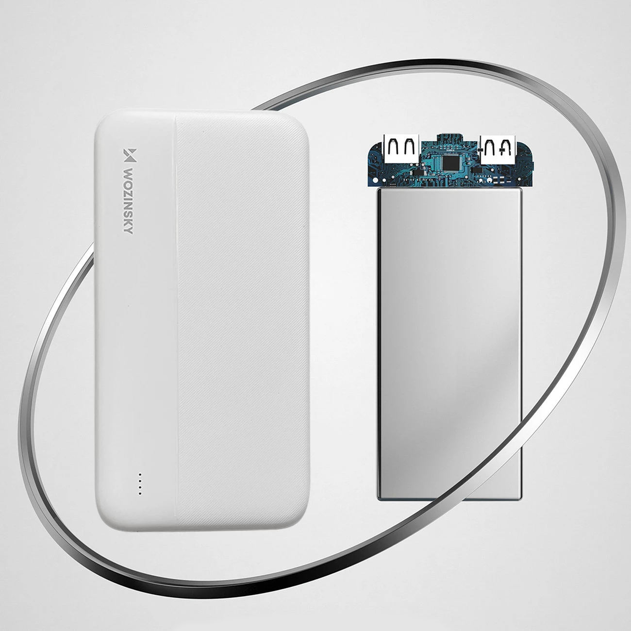 Powerbank 10000 mAh, 2x USB, bel, Wozinsky WPBWE1