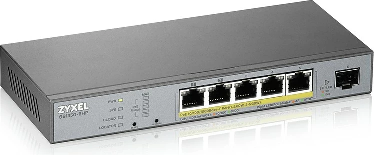 Managed switch Zyxel GS1350-6HP-EU0101F, L2, Gigabit Ethernet, PoE, za montažo na steno
