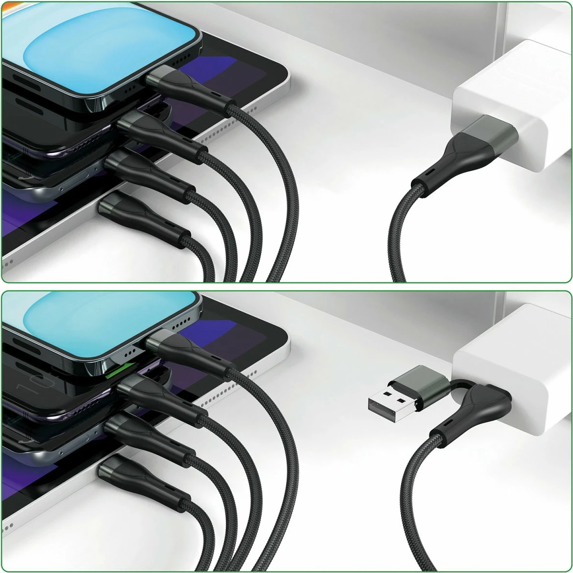 Večnamenski kabel za polnjenje 4smarts 541023, 1,2 m, USB A/USB C, USB C/Micro USB-A/Lightning, črn