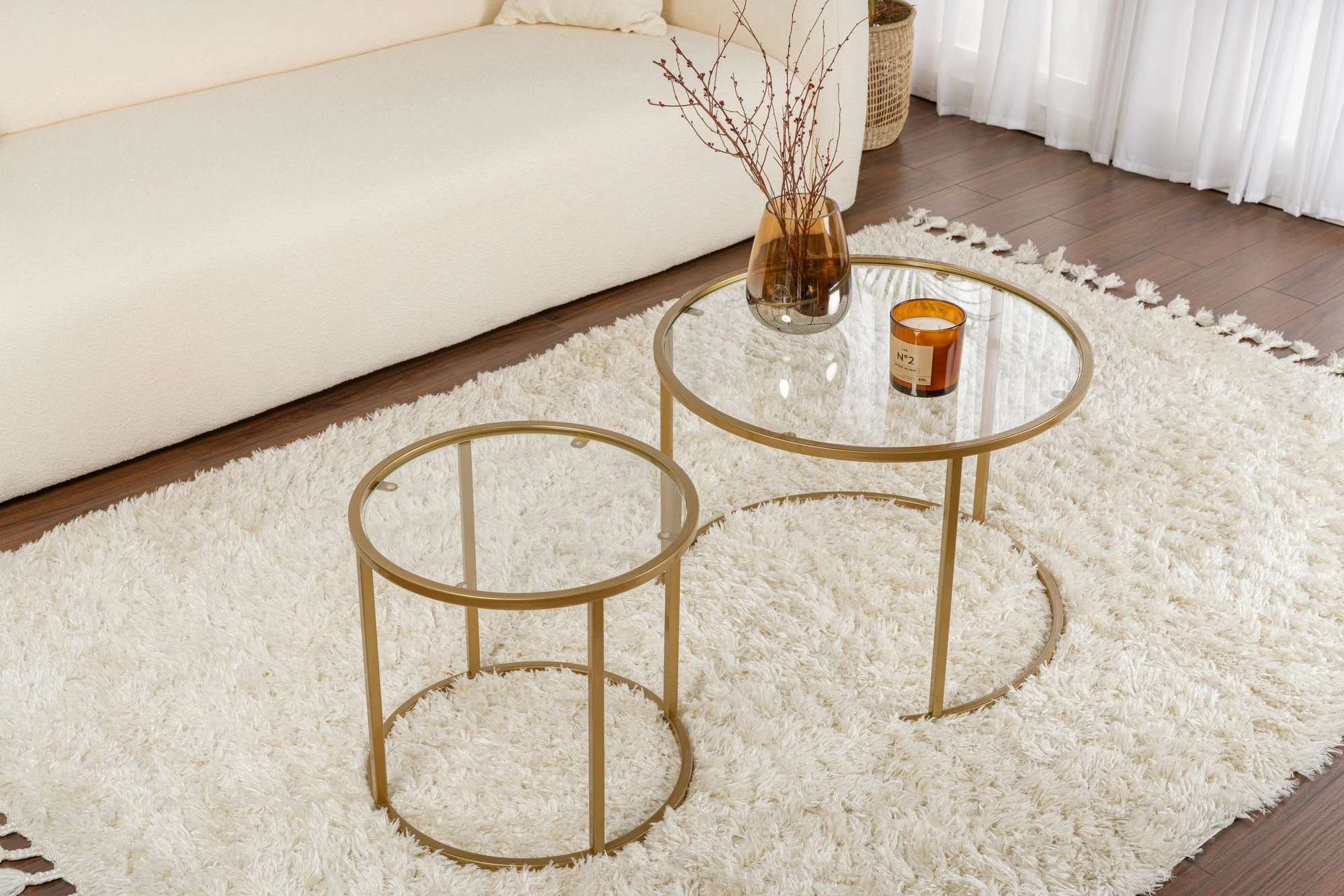 Set kavnih miz Nordure, Aurum - 60, 42 - zlata barva, prozorno steklo