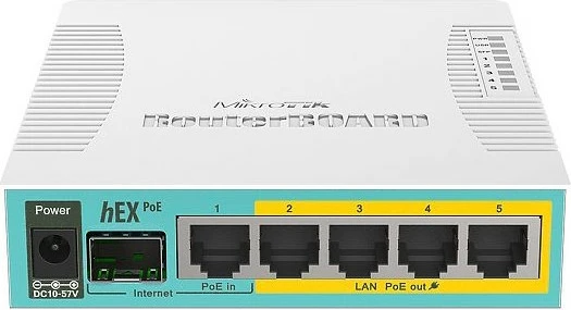 Gigabit usmerjevalnik hEX PoE, MikroTik, 5 gigabit priključkov, bel