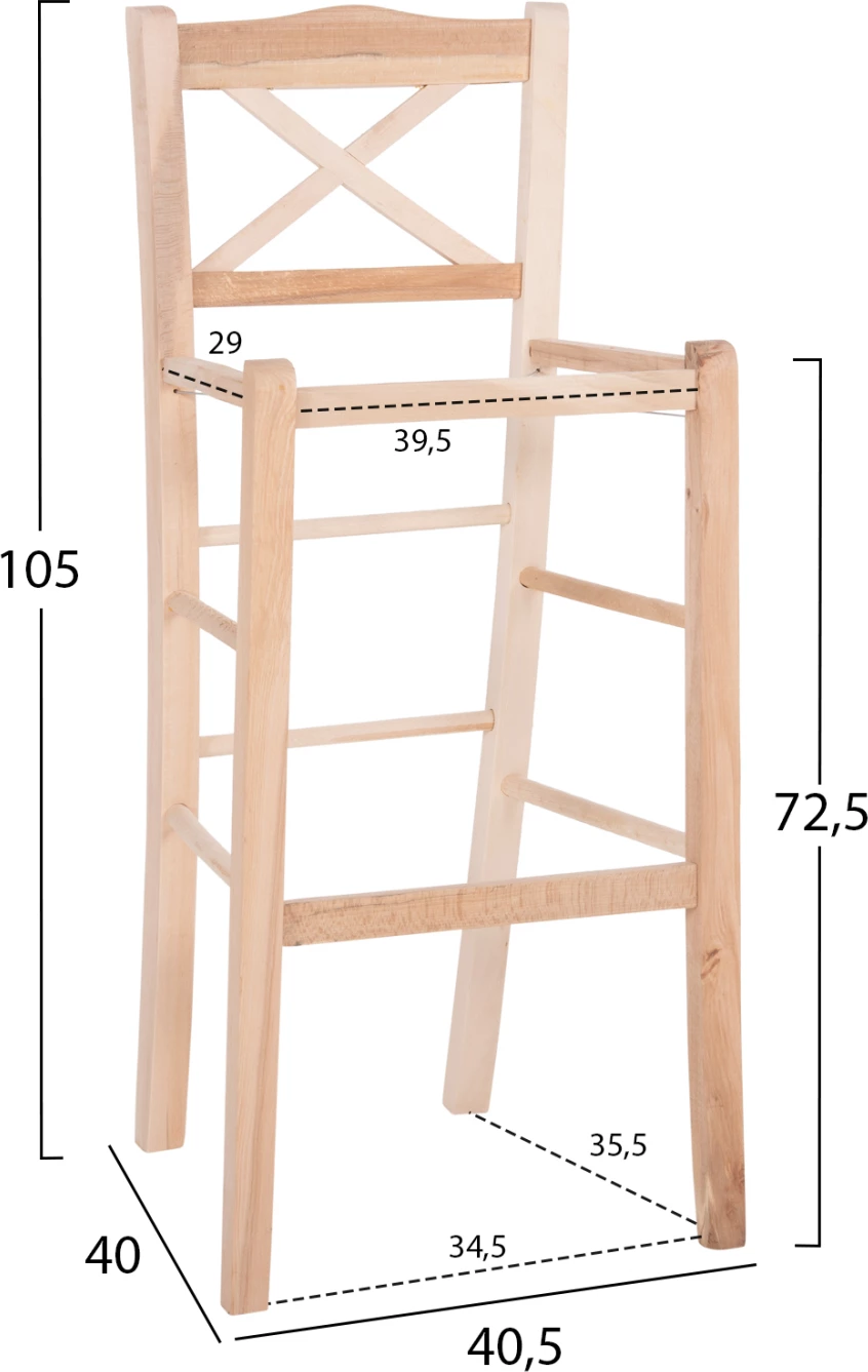 Barski stol LUCIUS FH5586.02 bukov les impregniran-nepobarvan 40,5x40x105H cm. Samo okvir