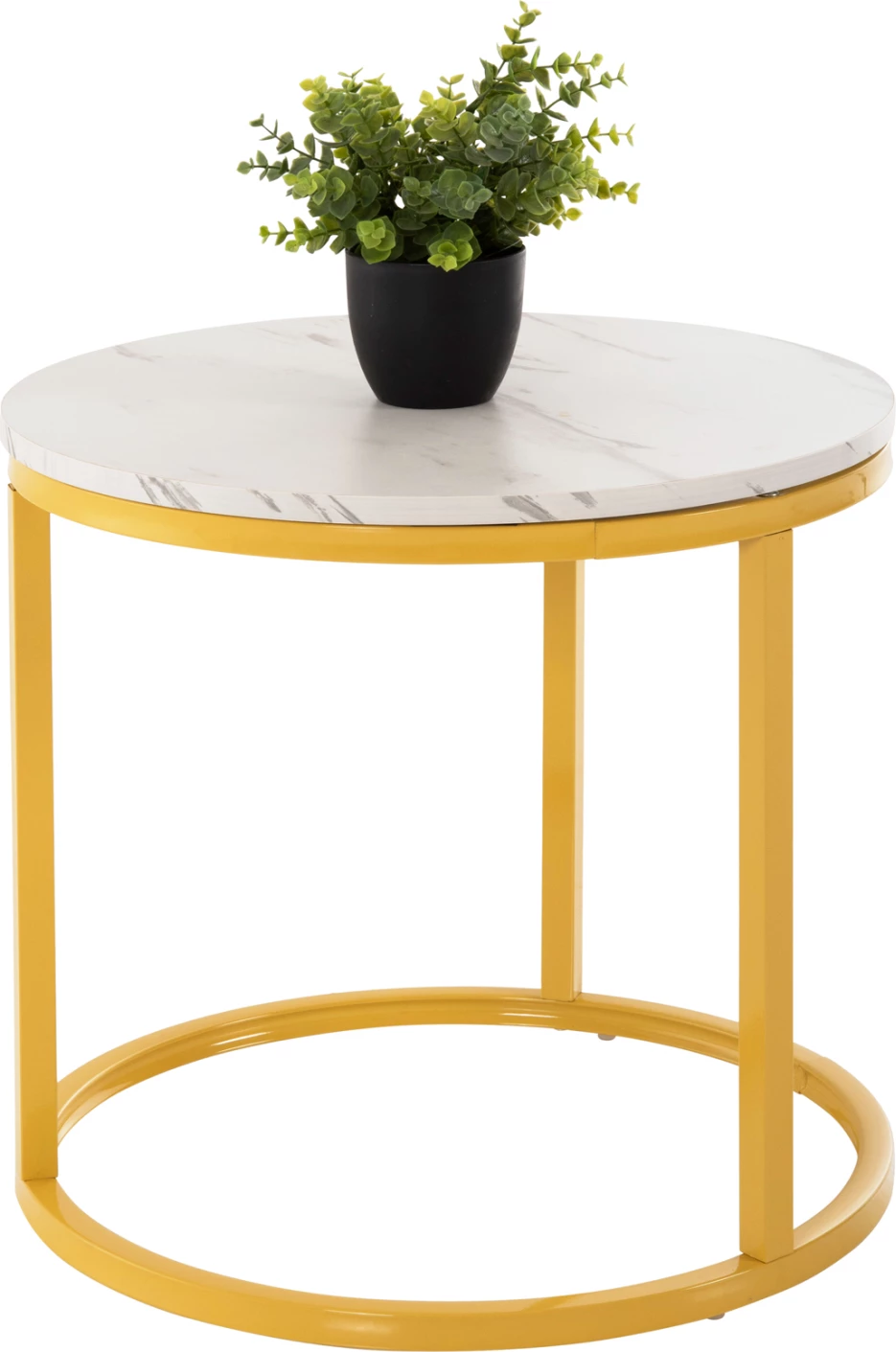 Set dveh kosov klubske mize MDF bela marmor zlata kovinske noge Φ80x48cm.FH8763.11