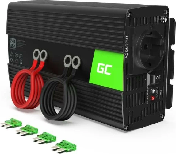 Inverter 1000W/2000W 24V v 230V, čista sinusna, Green Cell INV18, črn
