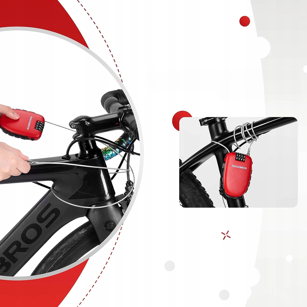 Kolesarska ključavnica z vlečnim kablom Rockbros 32420981001, rdeča