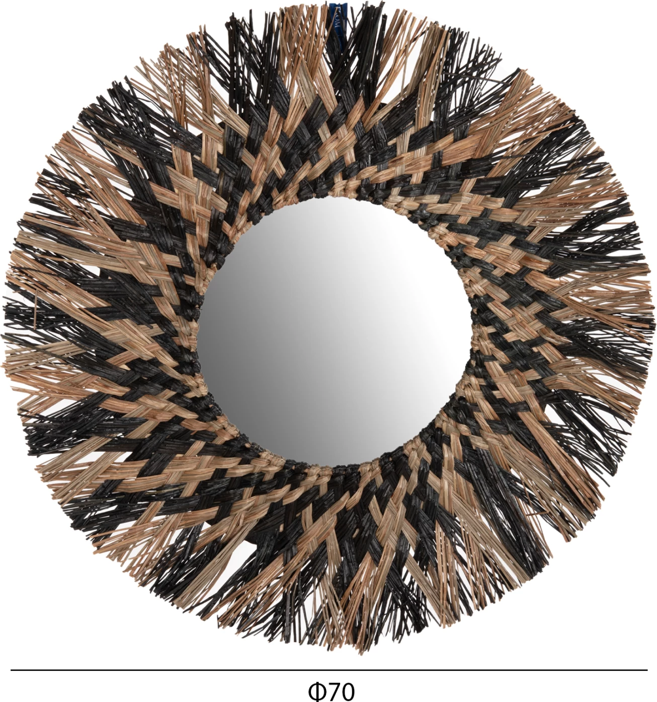 Okroglo stensko ogledalo FH7833 s pletenim okvirjem iz Mendong trave v črni in naravni barvi Φ70cm