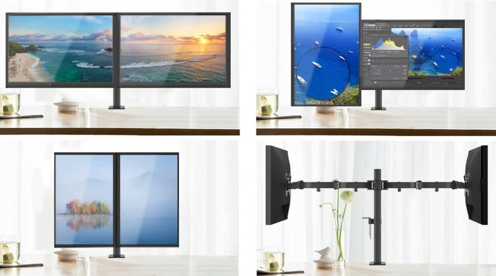 Držalo za monitor z dvema zaslonoma Techly ICA-LCD 382-D, do 27 in, črno