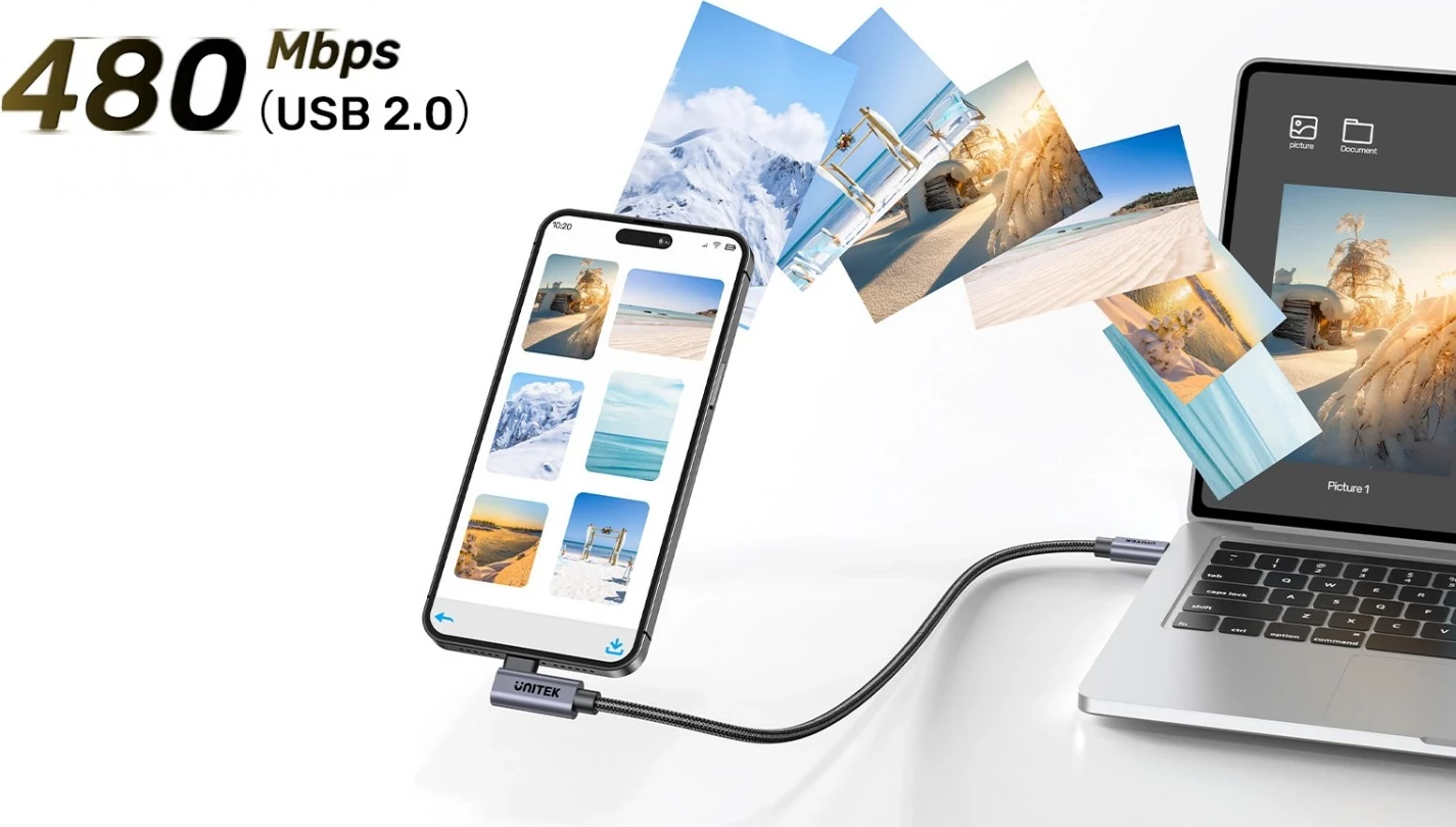 Kabel USB-C z 90° kotom PD 100W 0,5 m, črno-siv - Unitek