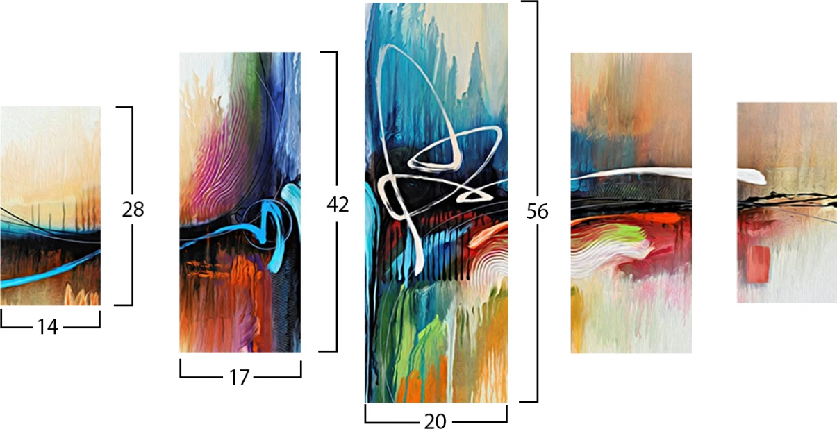 5 dekorativnih slik iz MDF z abstraktnimi barvami 82×56×3 FH7202.02
