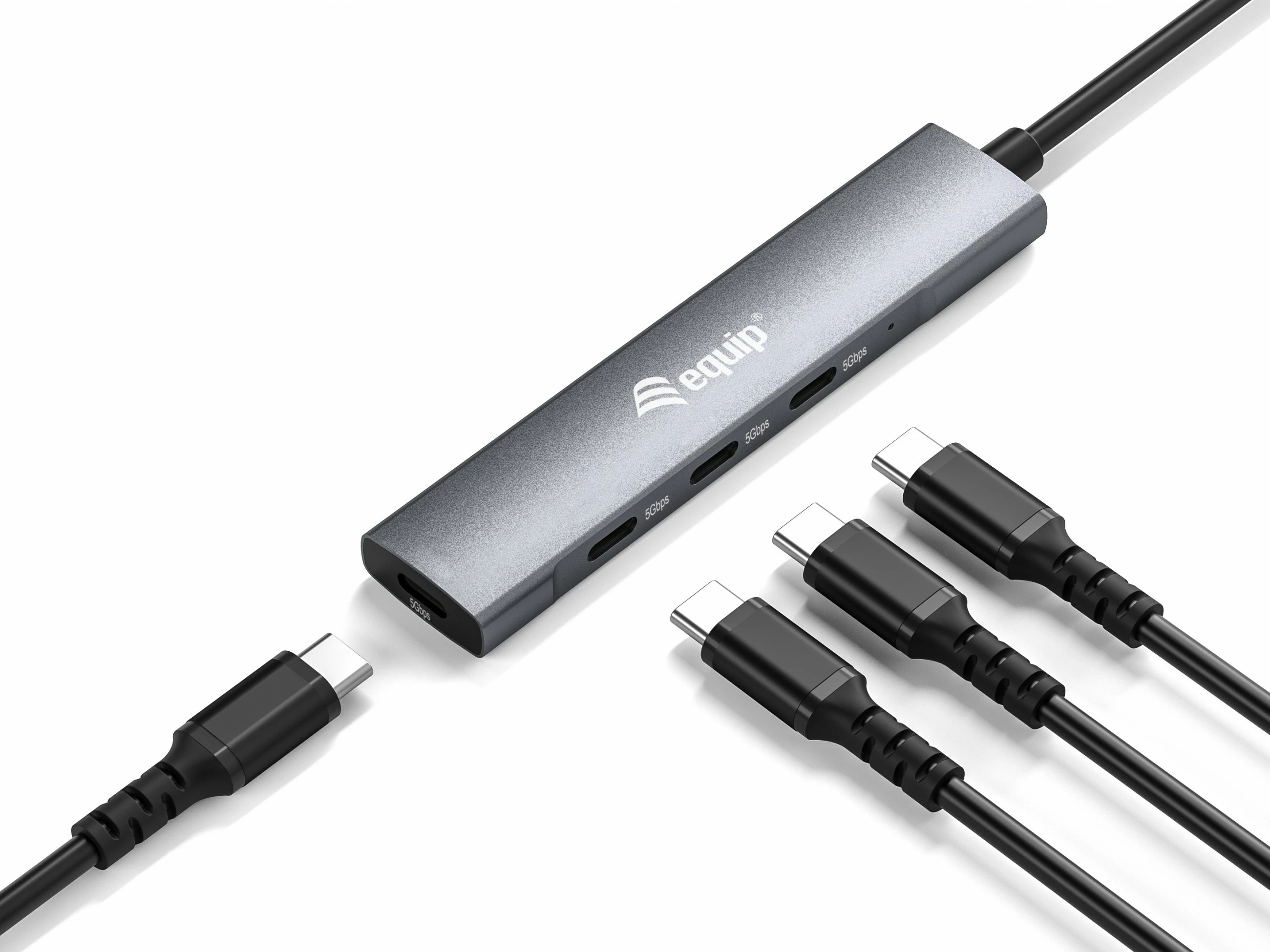 USB hub z 4 priključki USB 3.2 Gen 1 Type-C, aluminij, črno, srebrno, 0,15 m - Equip