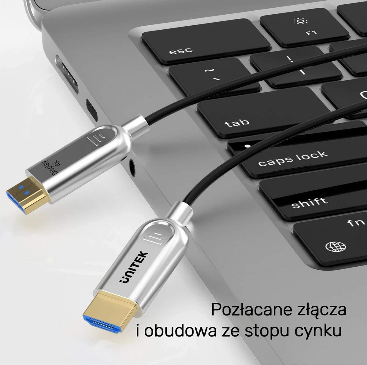Optični HDMI kabel Unitek 2.0 AOC 4K 60Hz 60 m, srebrno-črn