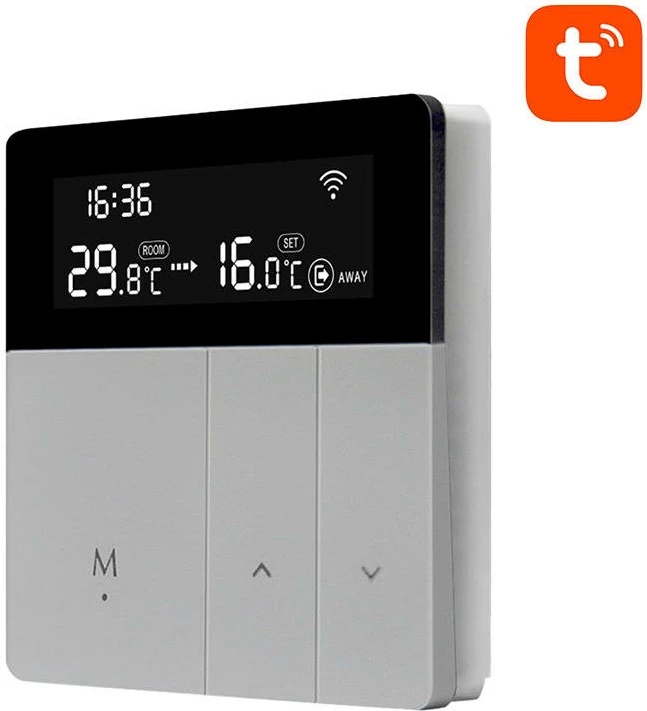 Termostat za bojler (DHW), Avatto WT50-BH-3A, 3A, Tuya Smart Life, LCD zaslon, siva