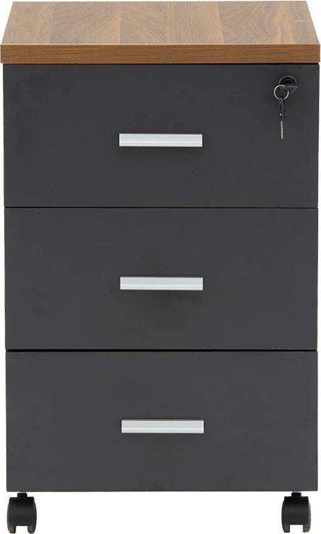 Komoda na kolesih, 3 predali, oreh-antracit, 40x48x63 cm Oscar