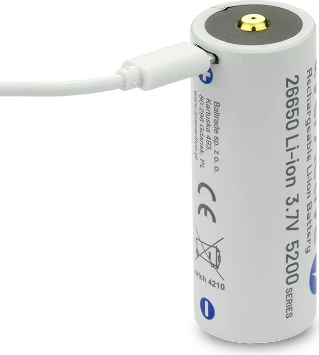 Polnilna Li-ion baterija 26650, 5200 mAh, 3,7 V, z micro USB, everActive