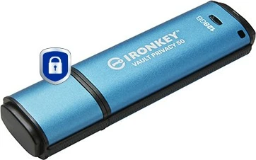 Varnostni USB Kingston IronKey Vault Privacy 50, 128GB, USB 3.2, črn/moder, AES-256 šifriranje