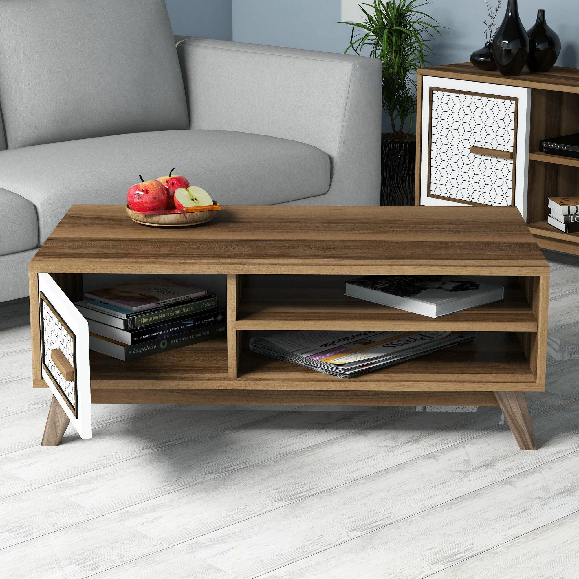 Set pohištva za dnevno sobo Skye Decor Ayla, oreh in bela